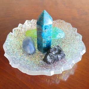 Sparkly iridescent glitter small crystal resin bowl jewelry dish handmade new